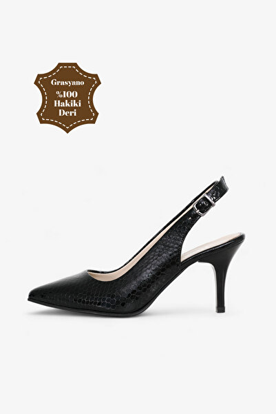 Grasyano Model șarpe negru - Sandale stiletto confortabile din piele naturală...