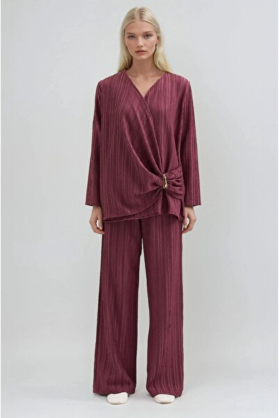 Lijuri Plum Accessory Detailed Comfortable Double-Breasted Collar Suit 10294