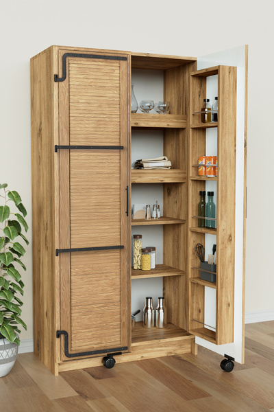 Hediyeler Kapında "Zelvin" Barn Door 2 Kapaklı Raflı Kiler Dolabı Banyo Mutfa...