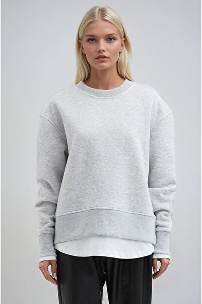 Lijuri Fusta gri și mânecă cu detaliu tricou la capătul mânerului guler rotun...