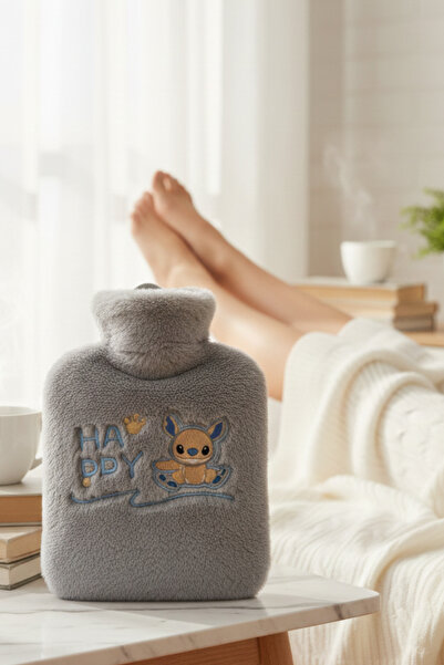 yusa stores حقيبة ماء ساخن من القطيفة باللون الرمادي مع شكل ستيتش، سعة 1 لتر،...