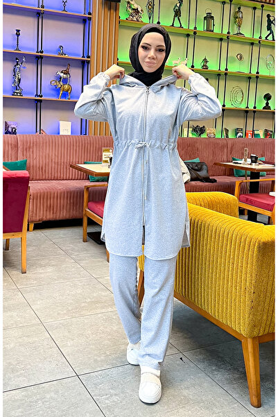 sefamerve Двуцветен джогинг костюм с шнур 03070-02 Сив