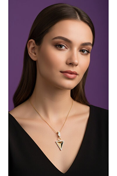 LUCKY ACCESSORIES Çağla Şikel Kolye, Çelik Gold Uzun Kılye, Zirkon Taşlı Yüks...