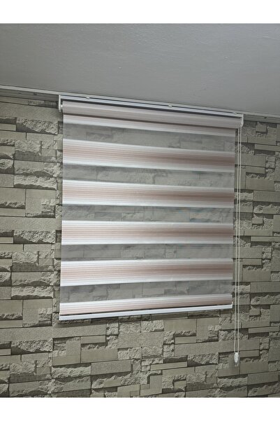 PERDECİNİZ PEMBE BEYAZ GENİŞ PLİSE ZEBRA PERDE (Etek Kısmı Düz) enxboy