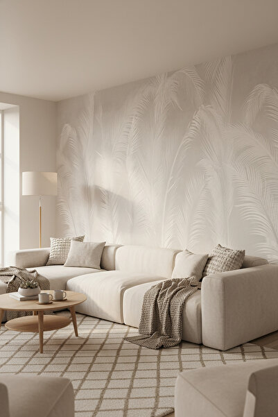 dreamwall Soft Gri Yaprak Desenli Tek Parça Silinebilir Duvar Kağıdı