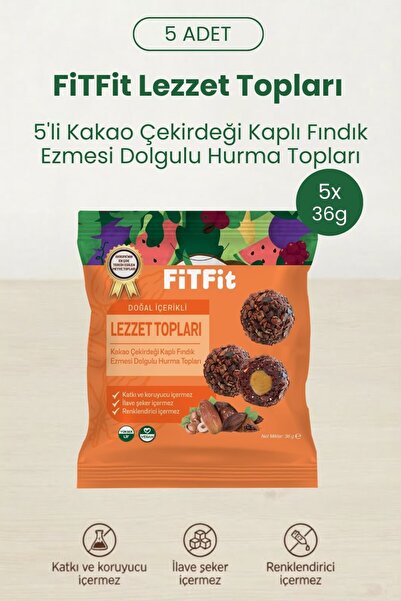 FitFit Doğal İçerikli Lezzet Topları Kakao Çekirdeği Kaplı Fındık Ezmesi Dolg...