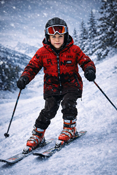 NANİCA Red Red Boy's Double-Sided Hooded Coat 1-5 Years Old