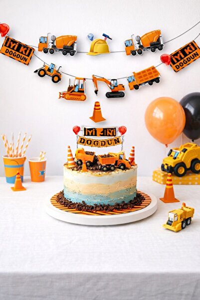 Partifabrik Inşaat Temalı Kağıt Dekor Banner Süs