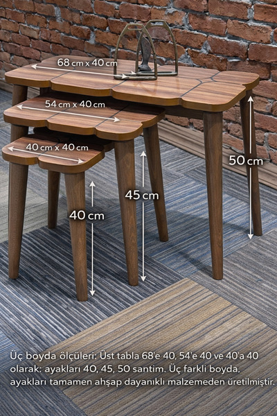 SARA Mosaic Organik Zigon Sehpa Seti | Ahşap Ayaklı Modern Tasarım | 3’lü Zig...