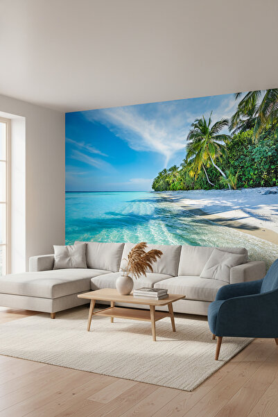 dreamwall Tropik Deniz ve Palmiye Ağaçları Plaj Manzaralı Duvar Kağıdı
