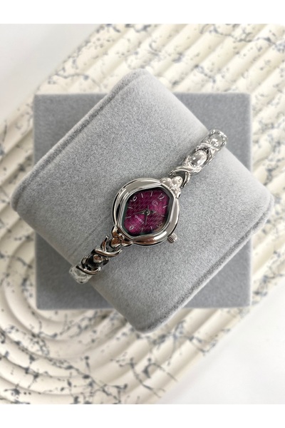 Mazzy Minimal Vintage Burgundy Silver Women's Wristwatch