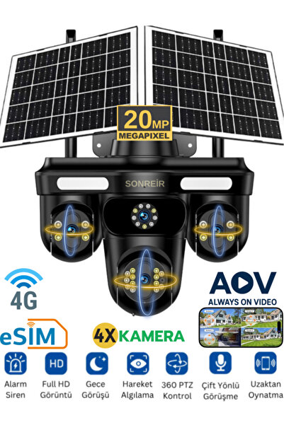 SONREİR RX66G Solar Güvenlik Kamerası Türkçe 4G Sim Kartlı PTZ Hareketli Gece...
