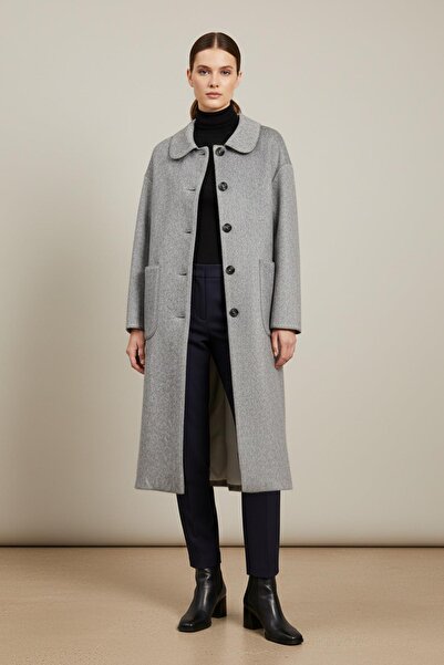 Puane Women's Fox Coat with Button and Pocket Detail - 15220Kbn - Dark Gray