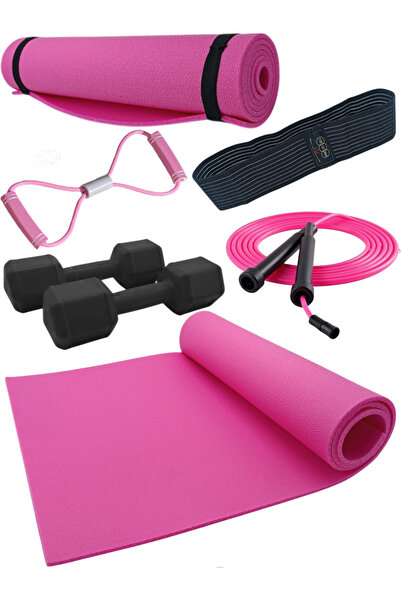 Tosima 6 Pieces Pilates Mat Squat Band 1 kg Dumbbell Jump Rope Chest Elastic ...