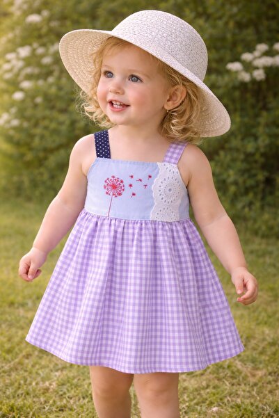 Kidex’s Baby Kız Bebek Yazlık Elbise Dantel Detaylı Pötikareli Elbise