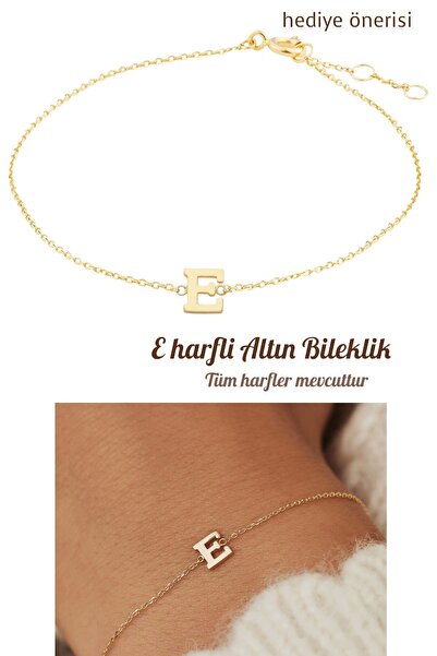 Hepimitu E Harfli Altın Bileklik 14 Ayar