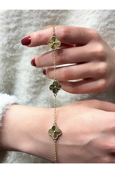 DİAMİNE PIRLANTA 14 Ayar Altın Aynalı 3’lü Yonca Bileklik