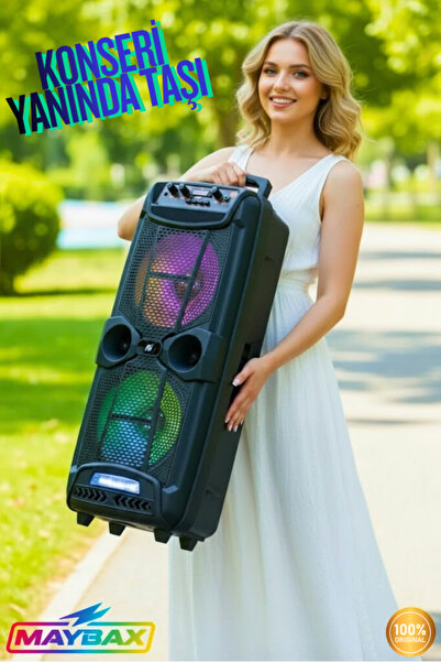 Maybax Mikrofonlu Bluetooth Hoparlör 8x2 Toplantı Parti Eğlence Led Işıklı Sd...