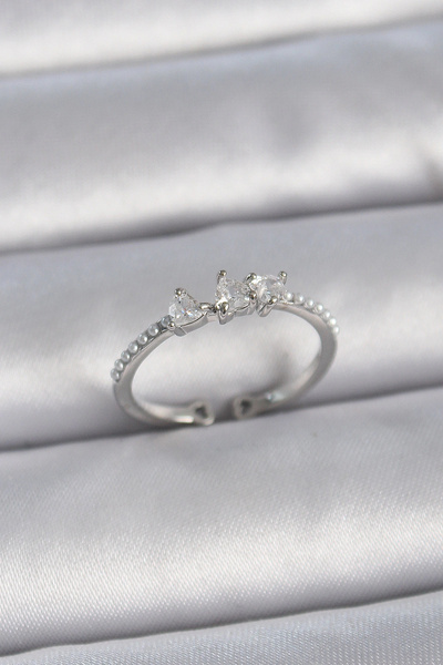 shopwave خاتم نسائي قابل للتعديل بحجر الزركون الفضي النحاسي وتفاصيل اللؤلؤ عل...