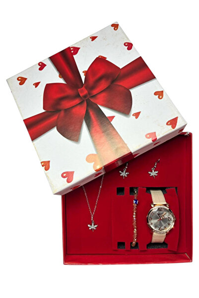 BİGÜMEX Kadın Kol Saati Bileklik Kolye Küpe Seti Hediyelik Set