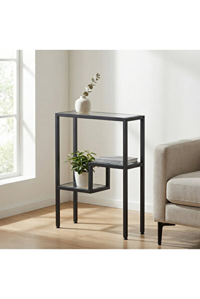 lacody Soho broadwick Dresuar Siyah Renk Metal İskeletli Temper Camlı Raflı D...