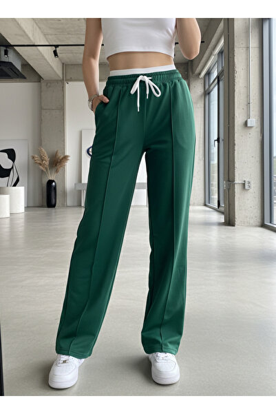 Miyalon Women's Baggy Wide Leg Elastic Waist Two Thread Combed Cotton Sweatpa...