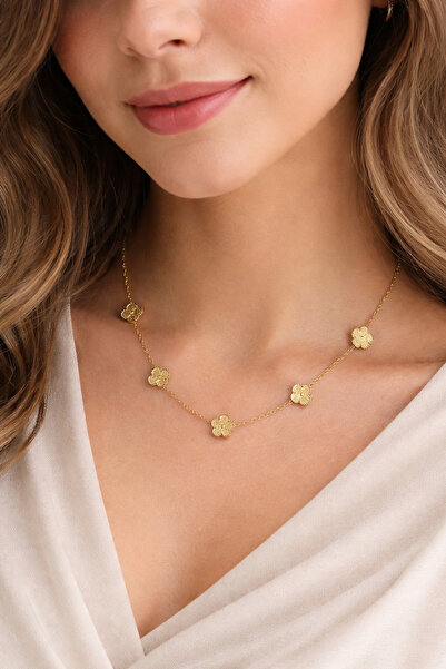 charmove ile kendinizi şımartın Gold Color Clover Patterned Steel Necklace
