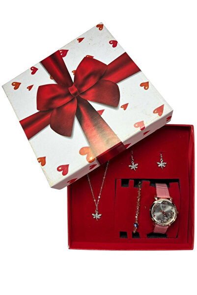 BİGÜMEX Kadın Kol Saati Bileklik Kolye Küpe Seti Hediyelik Set