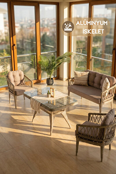 NAVRUZ METAL Bahçe Takımı Rattan Balkon Seti