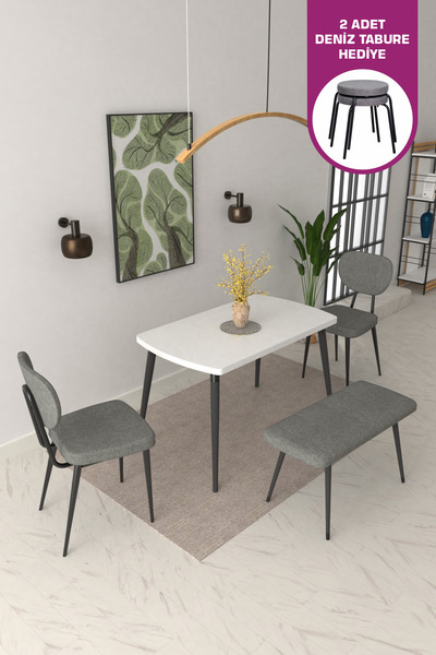 VİLİNZE Deniz Sandalye Dino Bank Argos Ahşap MDF Sabit Mutfak Masası Takımı -...