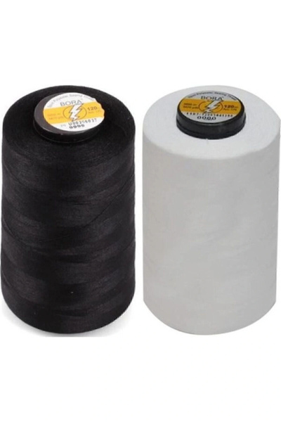 Genel Markalar BORA Marka Siyah Ve Beyaz Dikiş Ipliği 5000 Metre - 2 Li Set