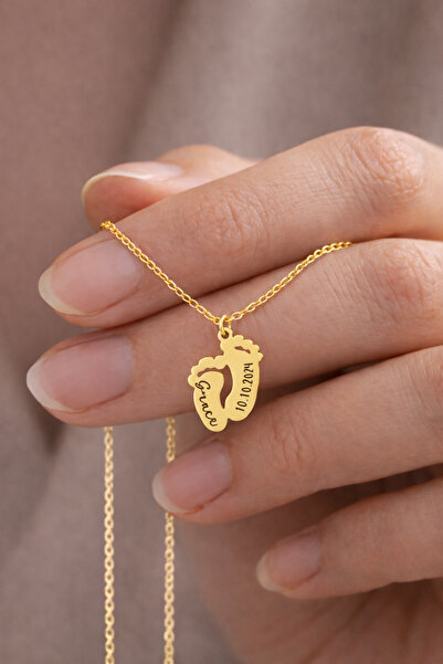 Soleildor Bebek Ayak İzi İsim Tarih Gümüş Kolyesi