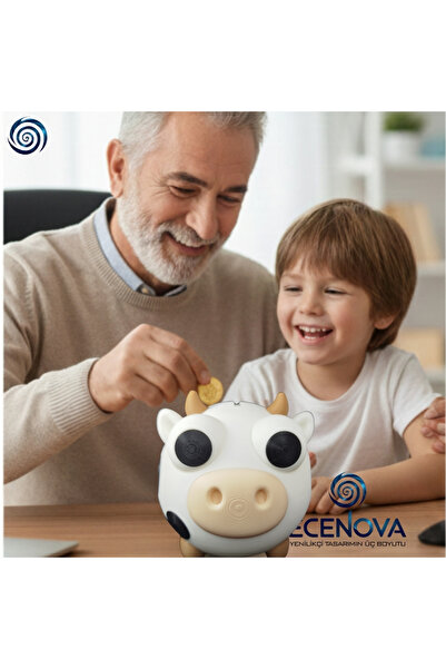 Ece ECENOVA Benekli Neşeli İnek Kumbara - 3D Hareketli Gözlü Dekoratif Kumbara