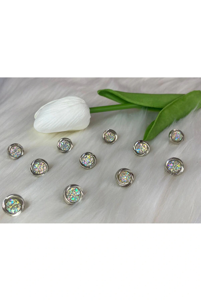 BRAVE TEKSTİL ÜRÜNLERİ زر حجر فضي (18 مقاس) 11 ملم - 10 قطع