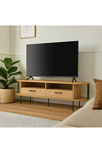 Just Home Federico 2 Çekmeceli Raflı Tv Ünitesi - Safir Meşe - 160 cm