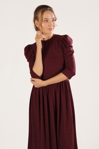 ESPİNA Дамска вълнена вискозна рокля с шнур в талията и балонни ръкави за все...