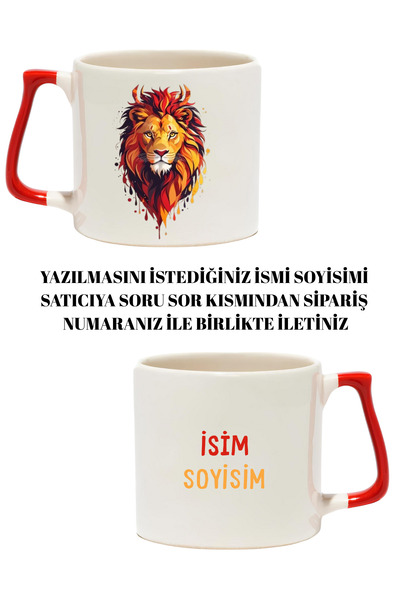 baskigo.com Kişiselleştirilebilir Aslanlı Taraftar Lüks Kupa - Hediye Seramik...