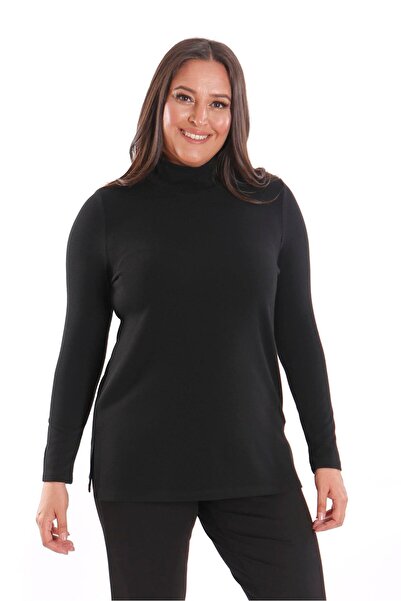 Metpoint Plus Size Half Fisherman Black Blouse