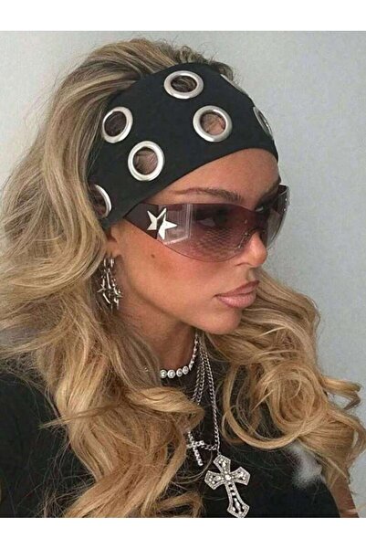 Cherry Lemon Geniş Kalın Büyük Metal Halka Zımbalı 8adet Delikli Y2K Saç Band...