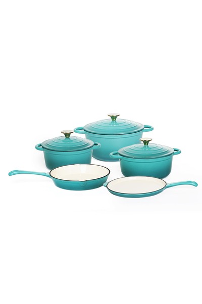 VAV GET 8-Piece Enameled Cast Iron Dutch Oven Set with Lids - Teal