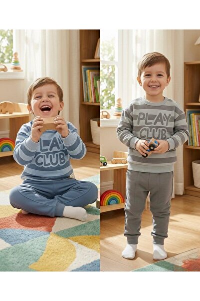 Liloa Boy's Blue Basic 3 Thread Fleece-Lined Winter Tracksuit Set