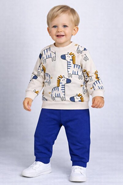 dinamik çocuk طقم ملابس علوي وسفلي من قطعتين منقوشة بنمط الحمار الوحشي للأطفا...