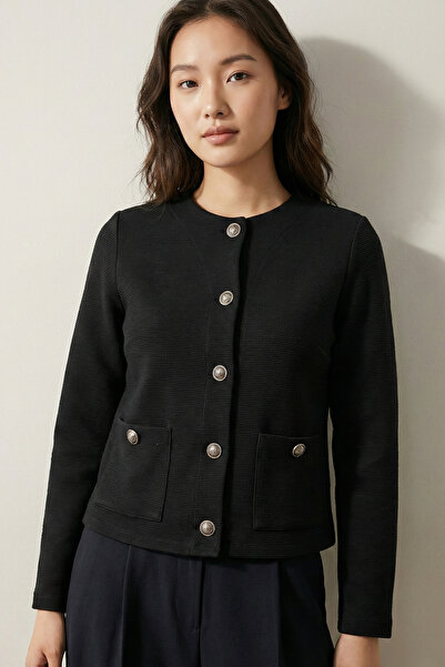 Şiir Tekstil Aston Women's Regular Fit (Unlined) Silver Buttoned Pocketed Cre...