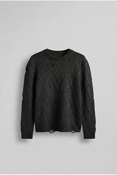 ablukaonline Pulover tricotat cu modele supradimensionat pentru bărbați, negru