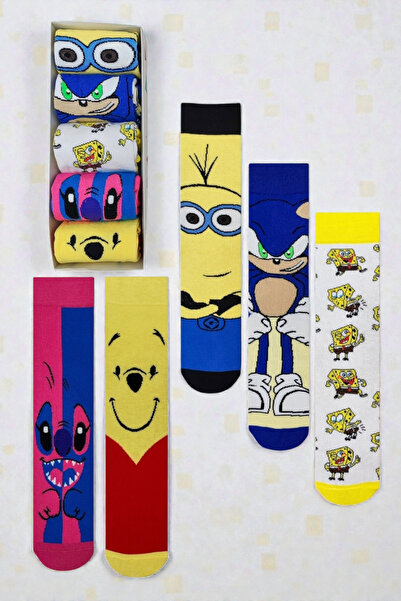 ZEYZEY MONKEY Set of 5 Character Patterned Striped Pattern Socks in a Special...