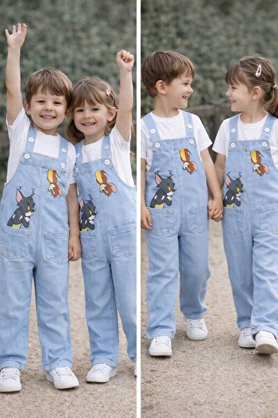 Genel Markalar Tom Ve Jerry unisex pamuklu kot Salopet tulum