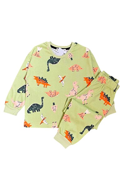 Pajama Shop طقم بيجامات شتوية للأولاد مصنوع من القطن بنسبة 100% بنمط ديناصور ...