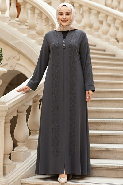 N.S NEVA STYLE Tesettür Ferace cu broderie cu margele 29122FU