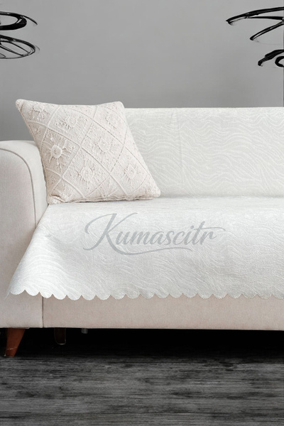 kumaşçıtr Koltuk Çekyat Örtüsü – Kaymaz Tabanlı Süngerli Kadife Kumaş Ekru Go...