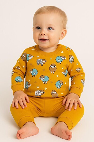 dinamik çocuk Baby Girl Boy Cute Lamb Printed 2-Piece Top and Bottom Sweat an...
